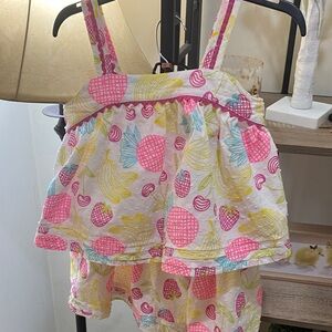 Cynthia Rowley Girls Pink Yellow Multi Fruit Print Matching Set
